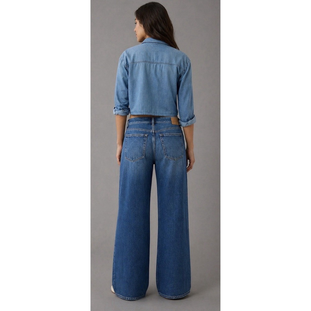 American Eagle Low Rise Baggy Wide Leg Jeans Comfort Stretch Blue Denim Sz 14 - Picture 12 of 12